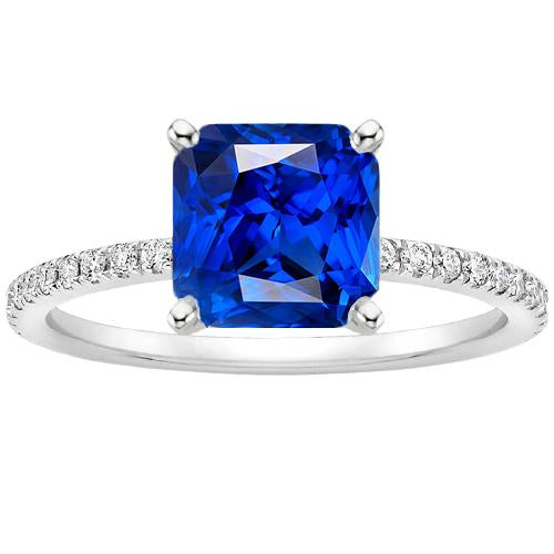 Gemstone Radiant Blue Sapphire Ring With Diamond Accents 3.50 Carats