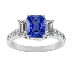 Gemstone Radiant Sapphire Ring Emerald & Round Natural Earth Mined Diamonds 3 Carats