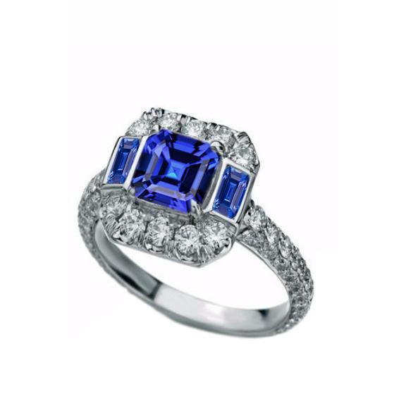 Gemstone Ring Asscher & Emerald Sapphire Diamond Jewelry 4.50 Carats
