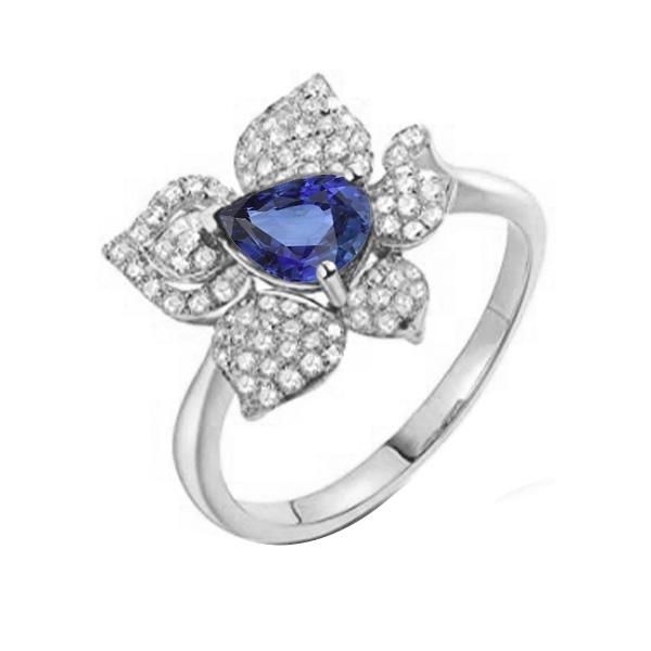 Gemstone Ring Blue Sapphire & Diamonds 2.50 Carats Flower Style