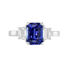 Gemstone Ring Blue Sapphire Emerald & Trapezoid Diamond 2.50 Carats