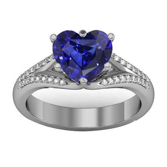 Gemstone Ring Ceylon Sapphire Diamond Pave Split Shank 3.50 Carats