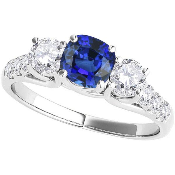Gemstone Ring Cushion Sapphire Trellis Setting Diamonds 3.50 Carats