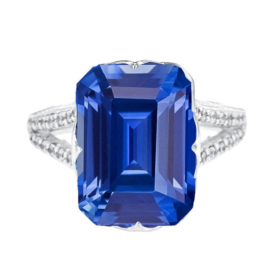 Gemstone Ring Emerald Blue Sapphire Split Shank 5.50 Carats Jewelry