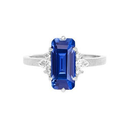 Gemstone Ring Emerald Ceylon Sapphire Pear & Round Diamonds 3 Carats