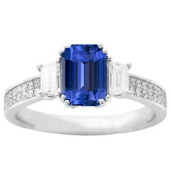 Gemstone Ring Emerald Sapphire 4.50 Carats Trapezoid & Round Diamonds