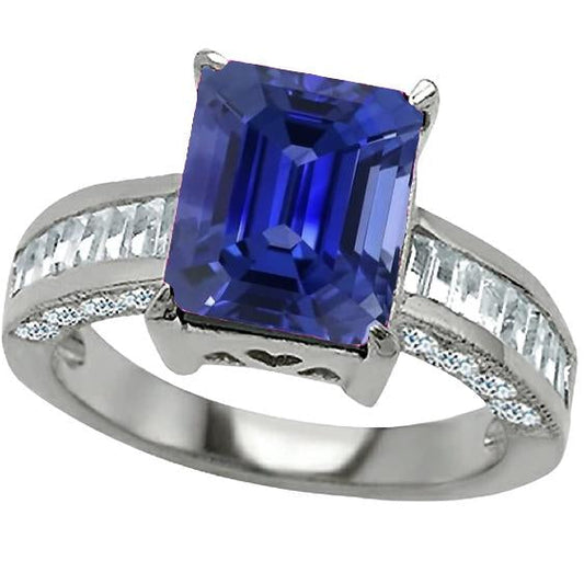 Gemstone Ring Emerald Sapphire Baguette & Round Diamonds 4.50 Carats