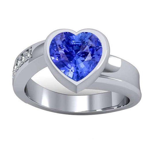 Gemstone Ring Heart Bezel Set Ceylon Sapphire 2.25 Carats Jewelry