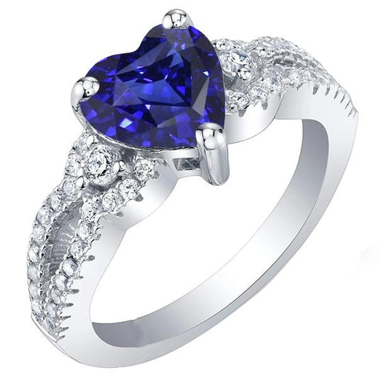 Gemstone Ring Heart Cut Blue Sapphire Split Shank 4.50 Carats