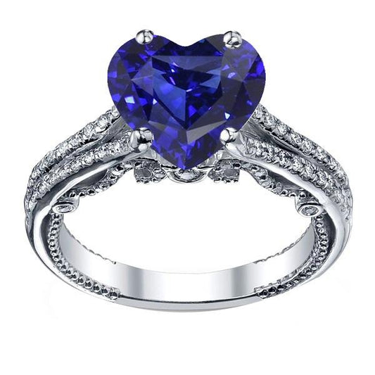 Gemstone Ring Heart Cut Sri Lankan Sapphire 4.50 Carats Filigree Shank