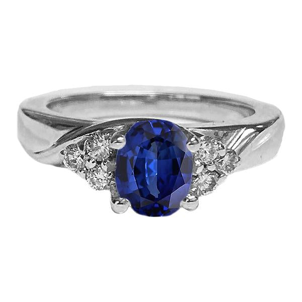 Gemstone Ring Oval Cut Blue Sapphire & Diamonds 3 Carats White Gold