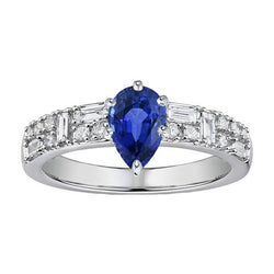 Gemstone Ring Pear Blue Sapphire 3 Carats Marquise & Round Diamonds