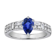 Gemstone Ring Pear Blue Sapphire 3 Carats Marquise & Round Diamonds