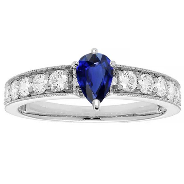 Gemstone Ring Pear Ceylon Sapphire Channel Set Diamonds 3 Carats