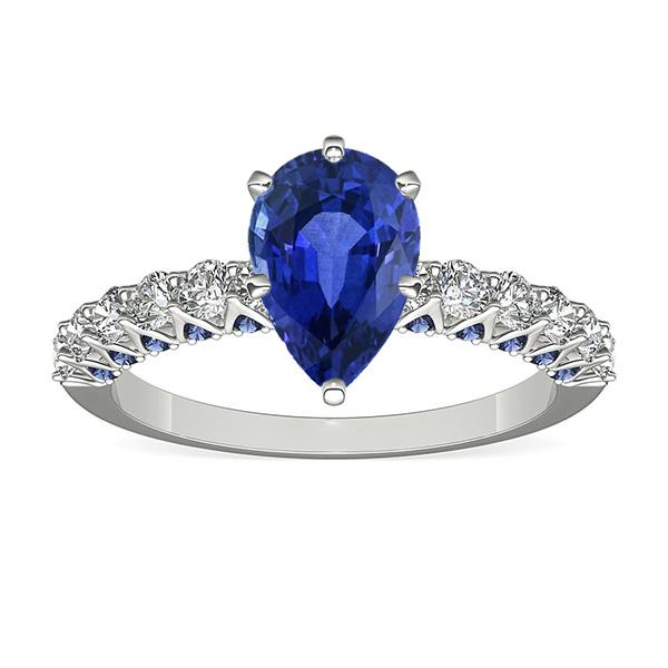 Gemstone Ring Pear With Round Blue Sapphire & Diamond Accents 3 Carats