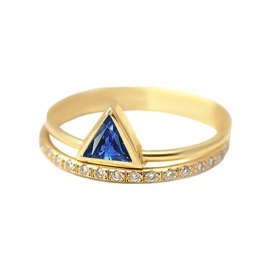 Gemstone Ring Trillion Bezel Set Blue Sapphire 1 Carat Diamonds Gold