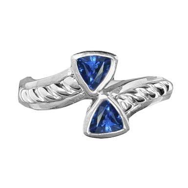 Gemstone Ring Trillion Bezel Set Blue Sapphire 1 Carat Rope Style