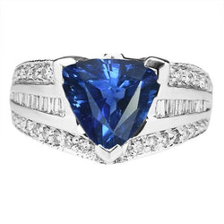 Gemstone Ring Trillion Sapphire 4.50 Carats Baguette & Round Diamonds