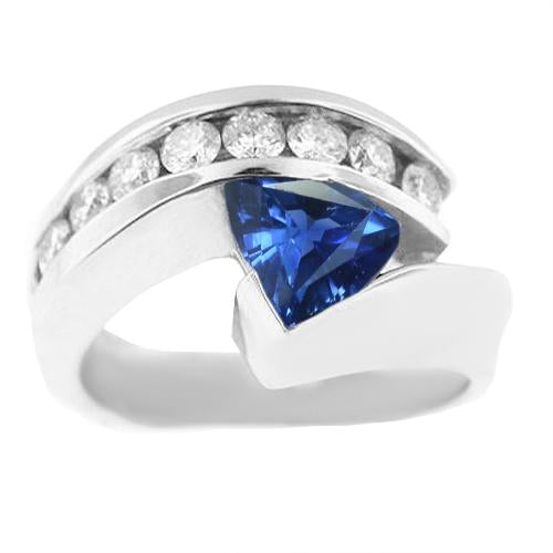 Gemstone Ring Trillion Sapphire Channel Set Diamonds 1.50 Carats