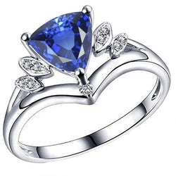 Gemstone Sapphire Fancy Ring 2 Carats Trillion Cut 14K Gold Jewellery