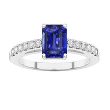 Gemstone Solitaire Emerald Ceylon Sapphire Ring With Accents 3 Carats