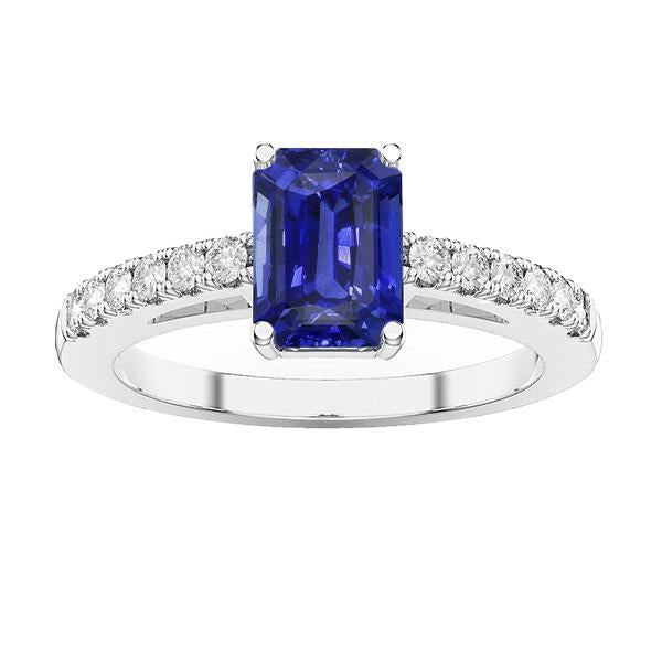 Gemstone Solitaire Emerald Ceylon Sapphire Ring With Accents 3 Carats