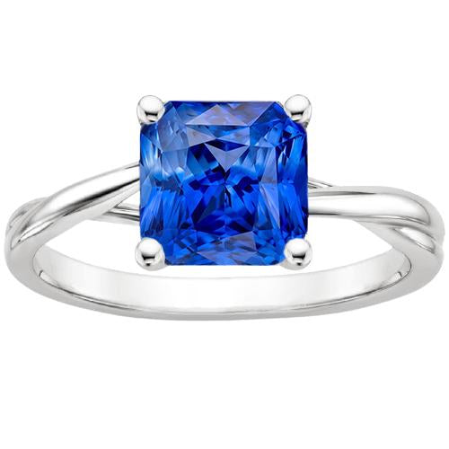 Gemstone Solitaire Radiant Sapphire Ring Twisted Shank 2.50 Carats