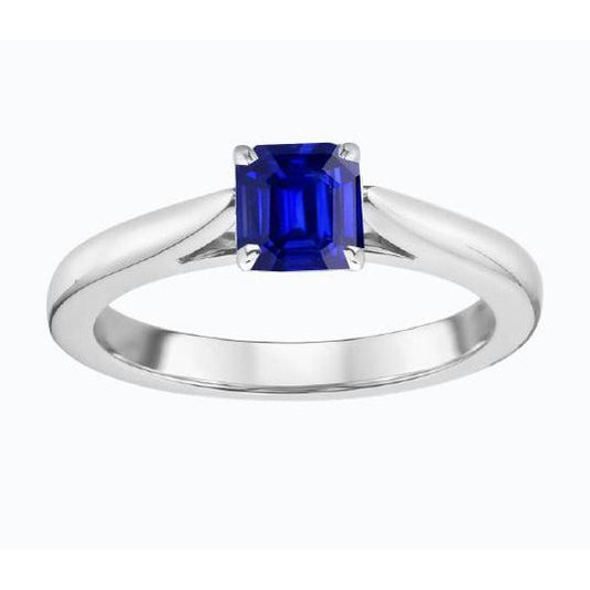 Gemstone Solitaire Ring 1.50 Carat Tapered Shank Emerald Blue Sapphire