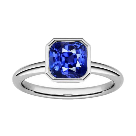 Gemstone Solitaire Ring Cushion Bezel Set Blue Sapphire 1.50 Carats
