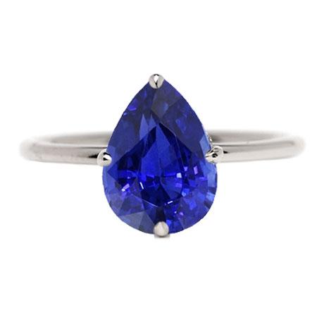 Gemstone Solitaire Ring Pear Cut Srilanka Sapphire 2 Carats Gold 14K