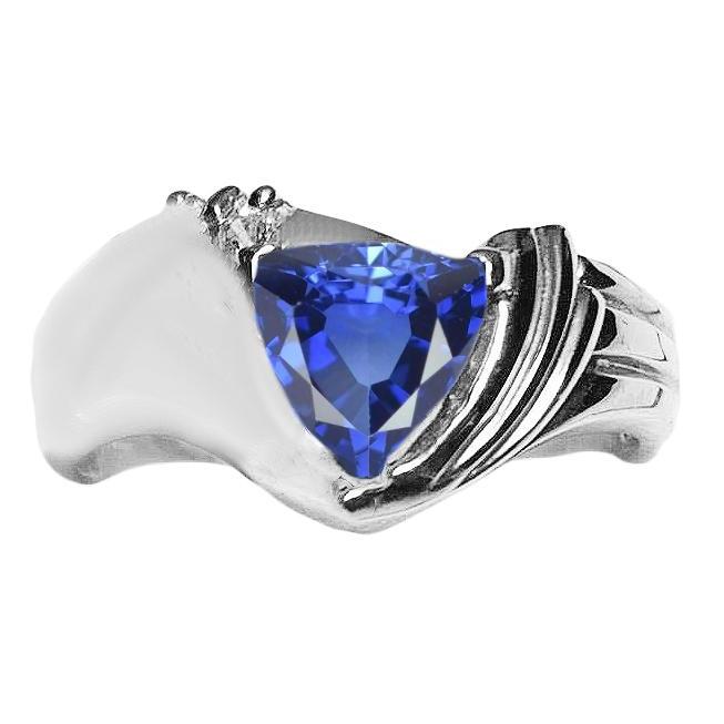 Gemstone Solitaire Ring Trillion Ceylon Sapphire 2 Carats Gold Jewelry