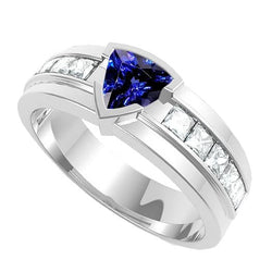 Gemstone Trillion Sapphire Ring 1.50 Carats Channel Set Natural Earth Mined Diamonds