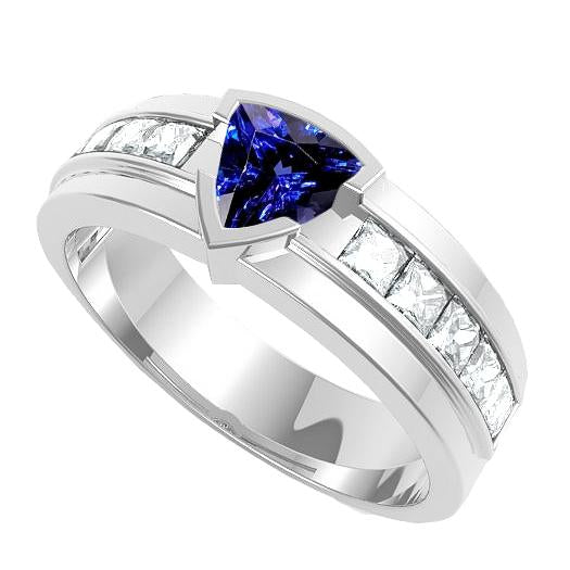 Gemstone Trillion Sapphire Ring 1.50 Carats Channel Set Diamonds