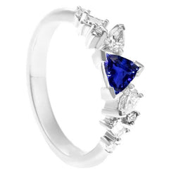 Gemstone Trillion V Prong Blue Sapphire & Diamond Ring 1 Carat