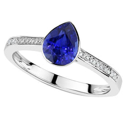 Gemstone Wedding Ring Bezel Set Blue Sapphire & Natural Earth Mined Diamonds 3 Carats