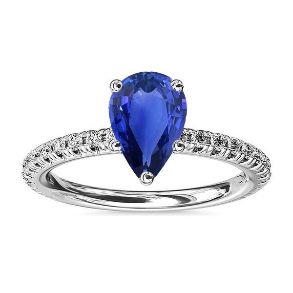 Gemstone Wedding Ring Blue Sapphire & Pave Set Diamonds 3 Carats