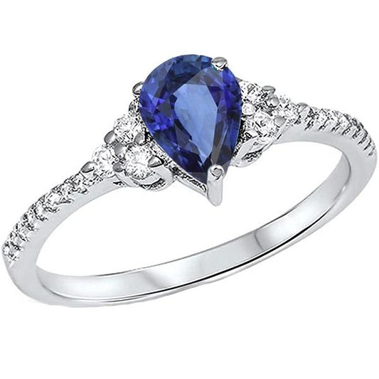 Gemstone Wedding Ring Blue Sapphire & Pave Set Diamonds 3 Carats