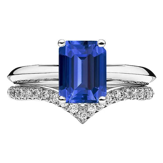 Gemstone Wedding Ring Set Emerald Sapphire 3.50 Carats Ladies Jewelry
