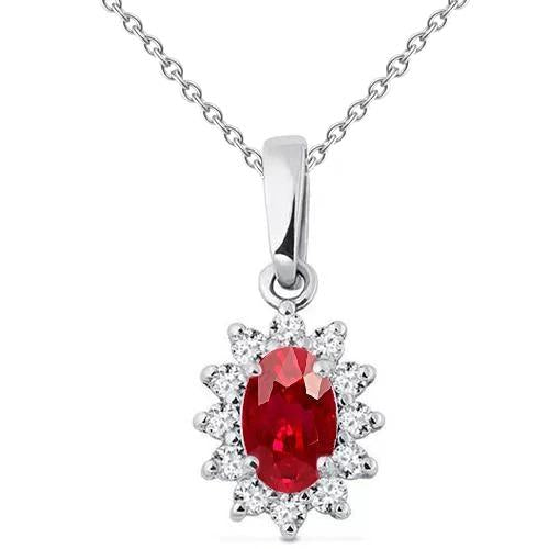 Gold 14K Red Ruby With Diamonds 6.25 Ct Pendant Necklace With Chain