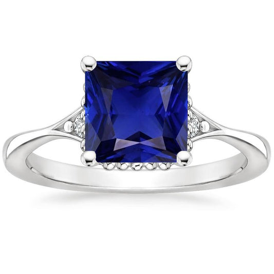 Gold 3 Stone Diamond & Blue Sapphire Ring Split Shank 5.25 Carats