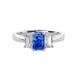 Gold 3 Stone Emerald Natural Earth Mined Diamond Sapphire Ring 1.50 Carats Tapered Shank