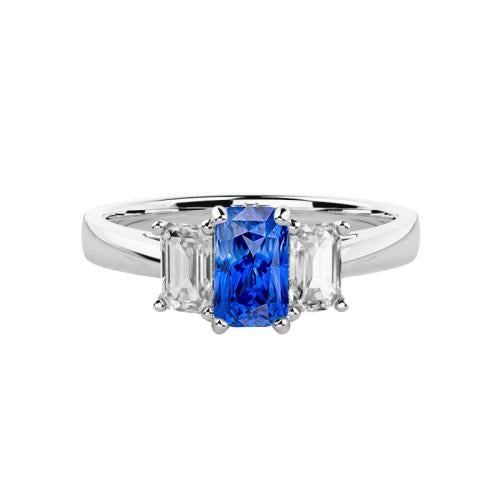 Gold 3 Stone Emerald Diamond Sapphire Ring 1.50 Carats Tapered Shank