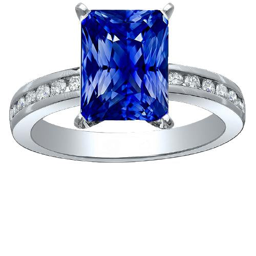 Gold Anniversary Blue Sapphire Ring 4 Carats Channel Set Diamonds