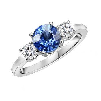 Gold Anniversary Ring Round Diamond & Ceylon Blue Sapphire 1.75 Carats