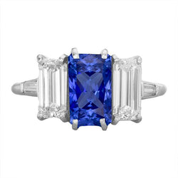 Gold Anniversary Sapphire Ring 3.75 Carats Emerald & Baguette Diamonds