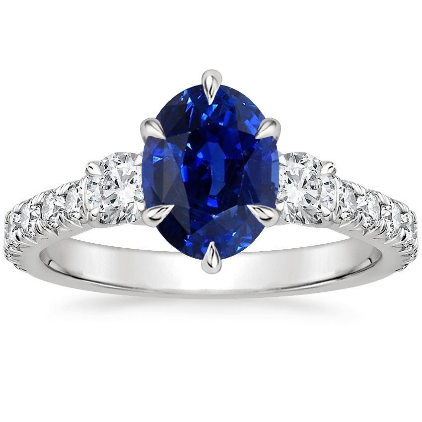 Gold Anniversary Solitaire Blue Sapphire With Accents Ring 4.50 Carats