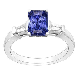 Gold Baguette Diamond Ring 3 Stone Ceylon Sapphire Jewelry 2.50 Carats