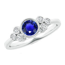 Gold Bezel Set Ceylon Sapphire & Natural Earth Mined Diamond Engagement Ring 1.75 Carats