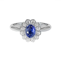 Gold Bezel Set Halo Oval Ceylon Sapphire And Natural Earth Mined Diamond Ring 9.70 Carats