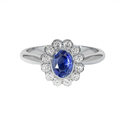 Gold Bezel Set Halo Oval Ceylon Sapphire And Diamond Ring 9.70 Carats